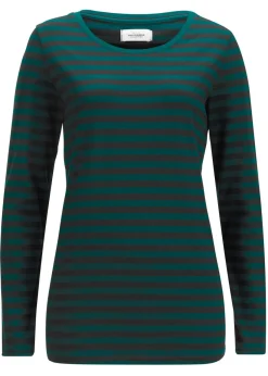 bonprix bonprix Camiseta de algodón orgánico puro con manga larga negro / verde intenso con rayas