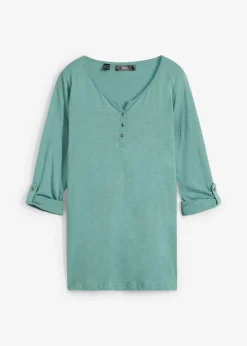 bonprix bonprix Camiseta de algodón orgánico puro con botones Salvia ahumado Best