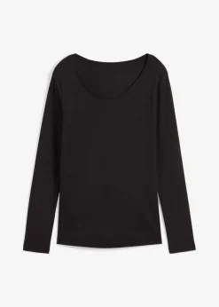bonprix bonprix Camiseta de algodón orgánico puro con manga larga Negro Online