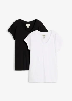 bonprix bonprix Camiseta de algodón orgánico puro (2 unidades) Negro-blanco New