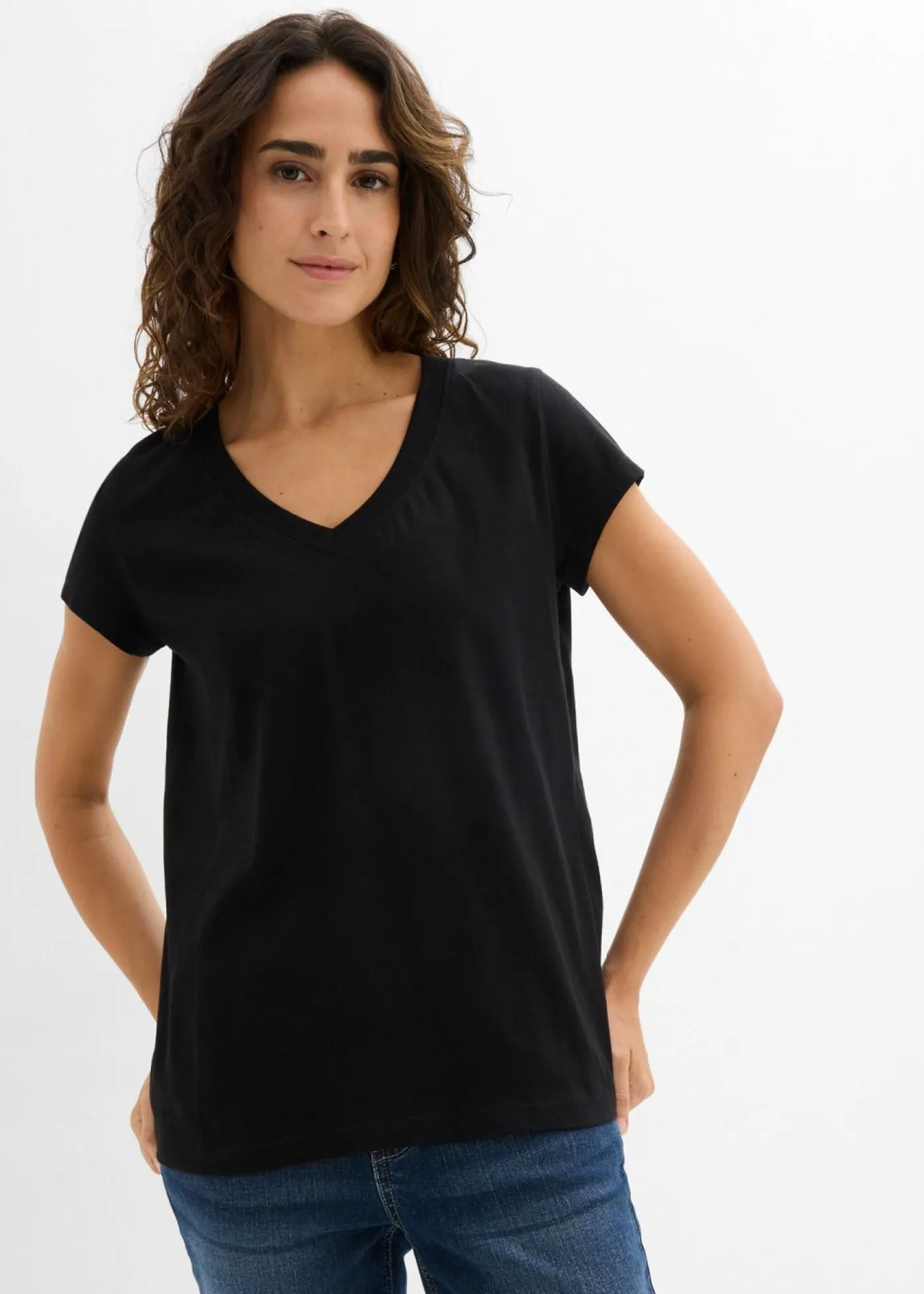 bonprix bonprix Camiseta de algodón orgánico puro (2 unidades) Negro-blanco New
