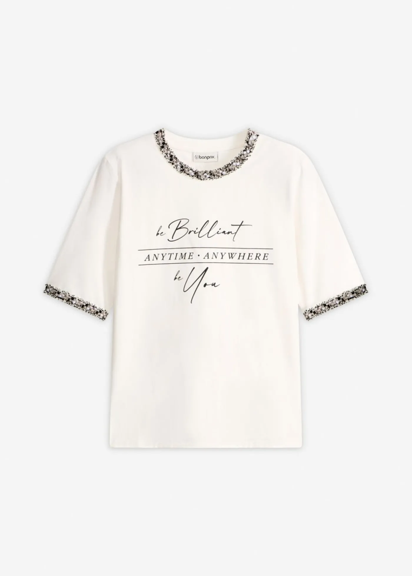 bonprix bonprix Camiseta de algodón orgánico con cinta decorativa Blanco lana Clearance