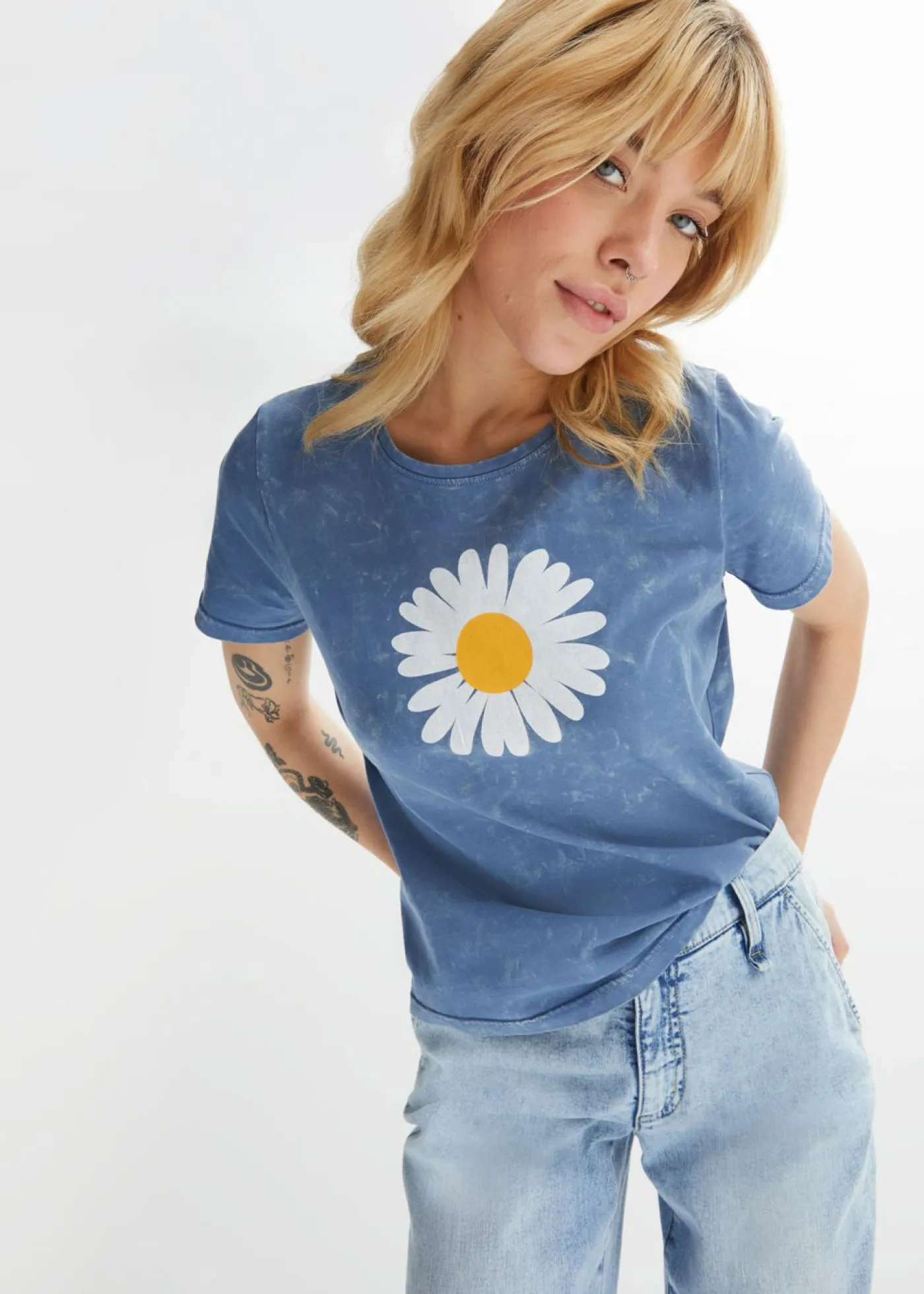 bonprix bonprix Camiseta de algodón orgánico puro Azul vaquero New