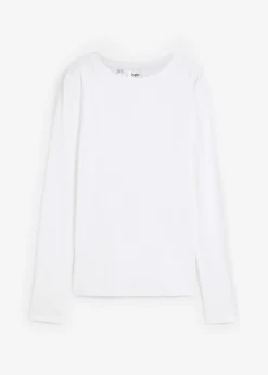 bonprix bonprix Camiseta de algodón orgánico puro con manga larga Blanco Clearance