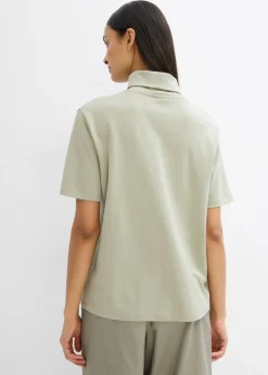 bonprix bonprix Camiseta de algodón orgánico puro con cuello alto Verde alga Discount