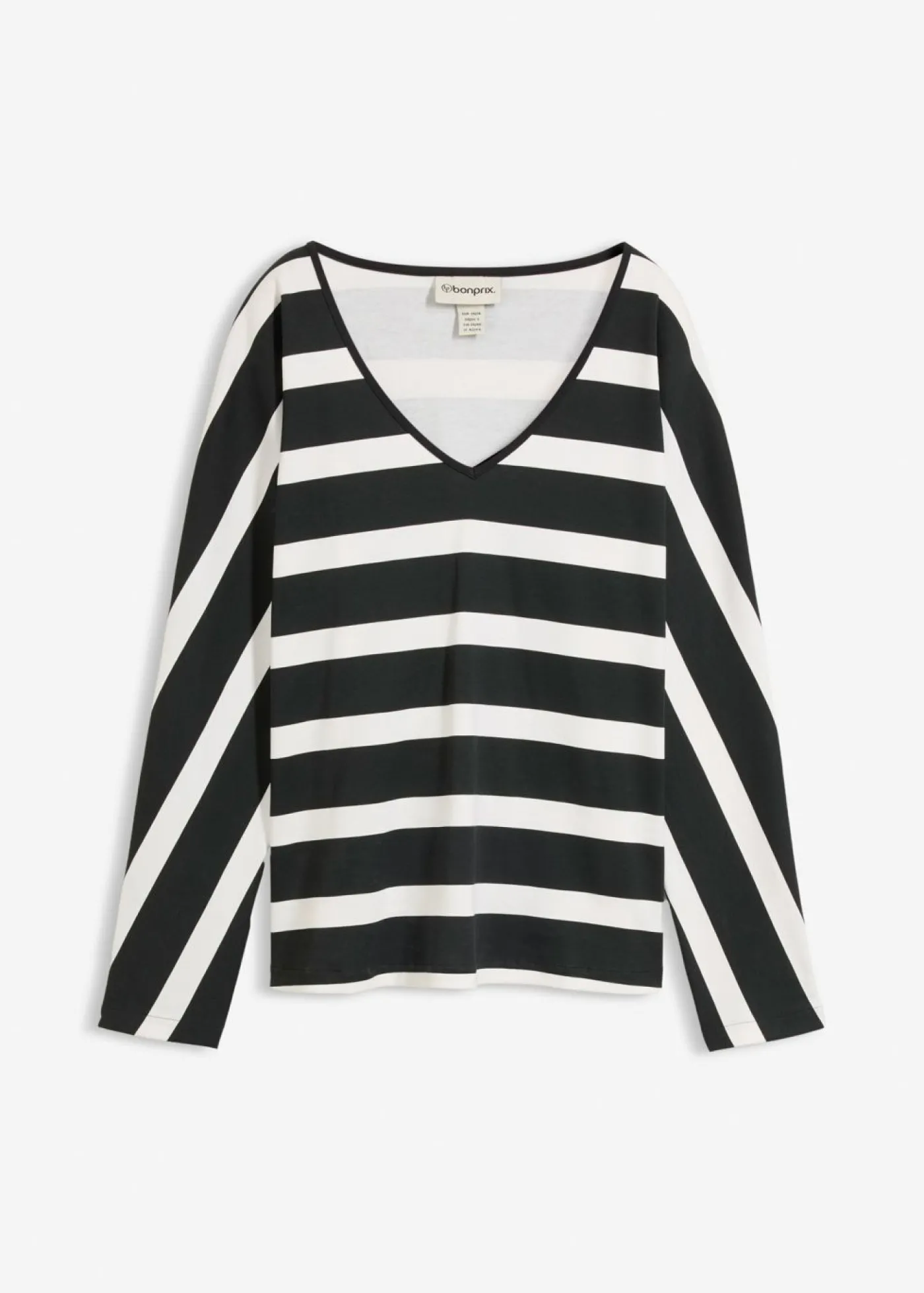 bonprix bonprix Camiseta de algodón orgánico puro con manga larga negro-blanco lana con rayas Clearance