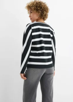bonprix bonprix Camiseta de algodón orgánico puro con manga larga negro-blanco lana con rayas Clearance