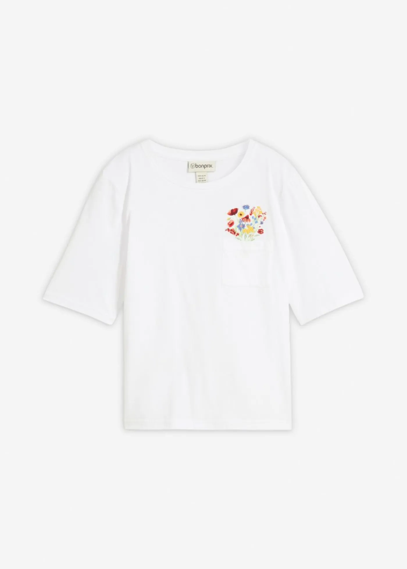 bonprix bonprix Camiseta de algodón orgánico puro con bordado blanco con flores Discount