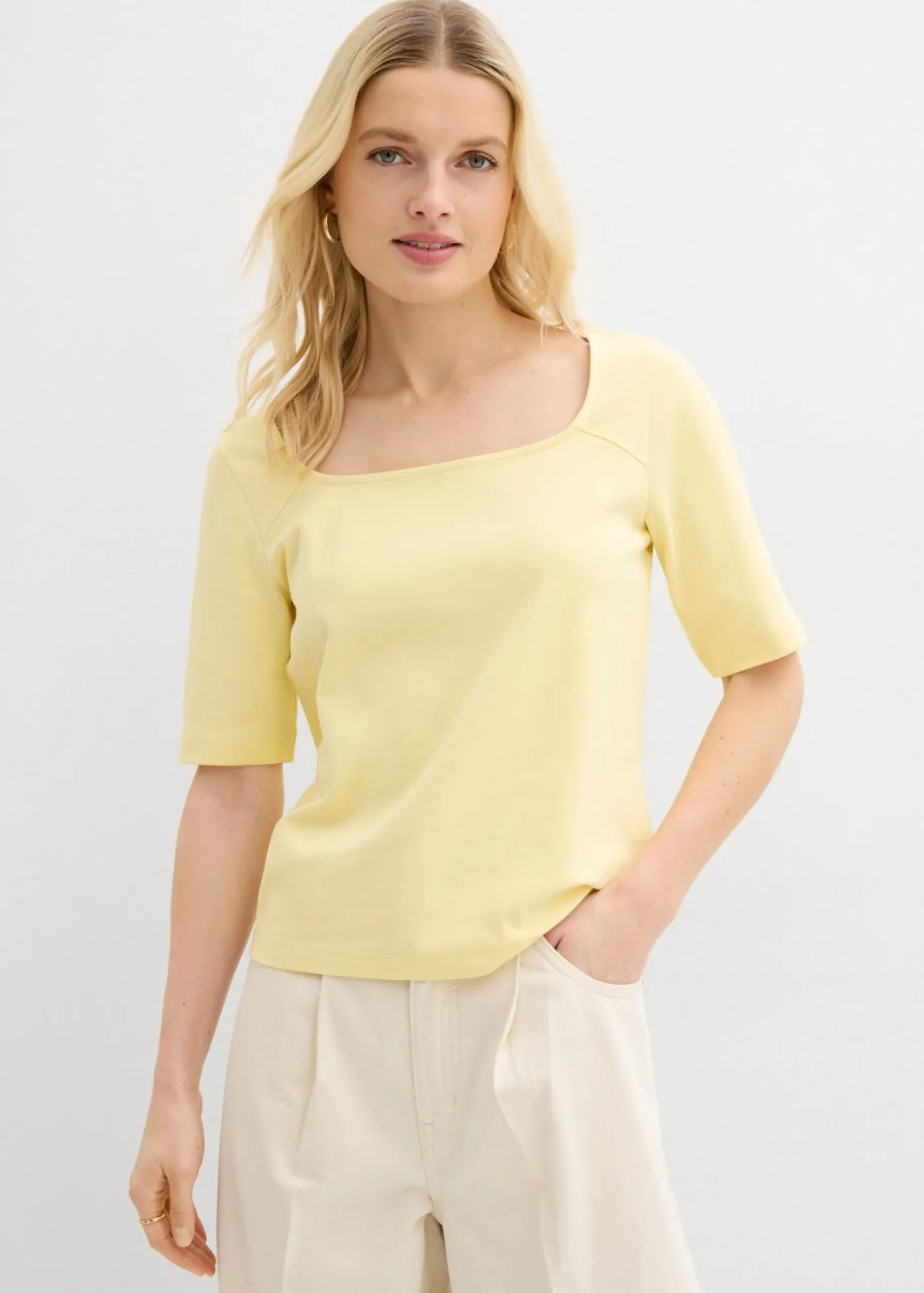 bonprix bonprix Camiseta de algodón orgánico pesado Amarillo claro Outlet