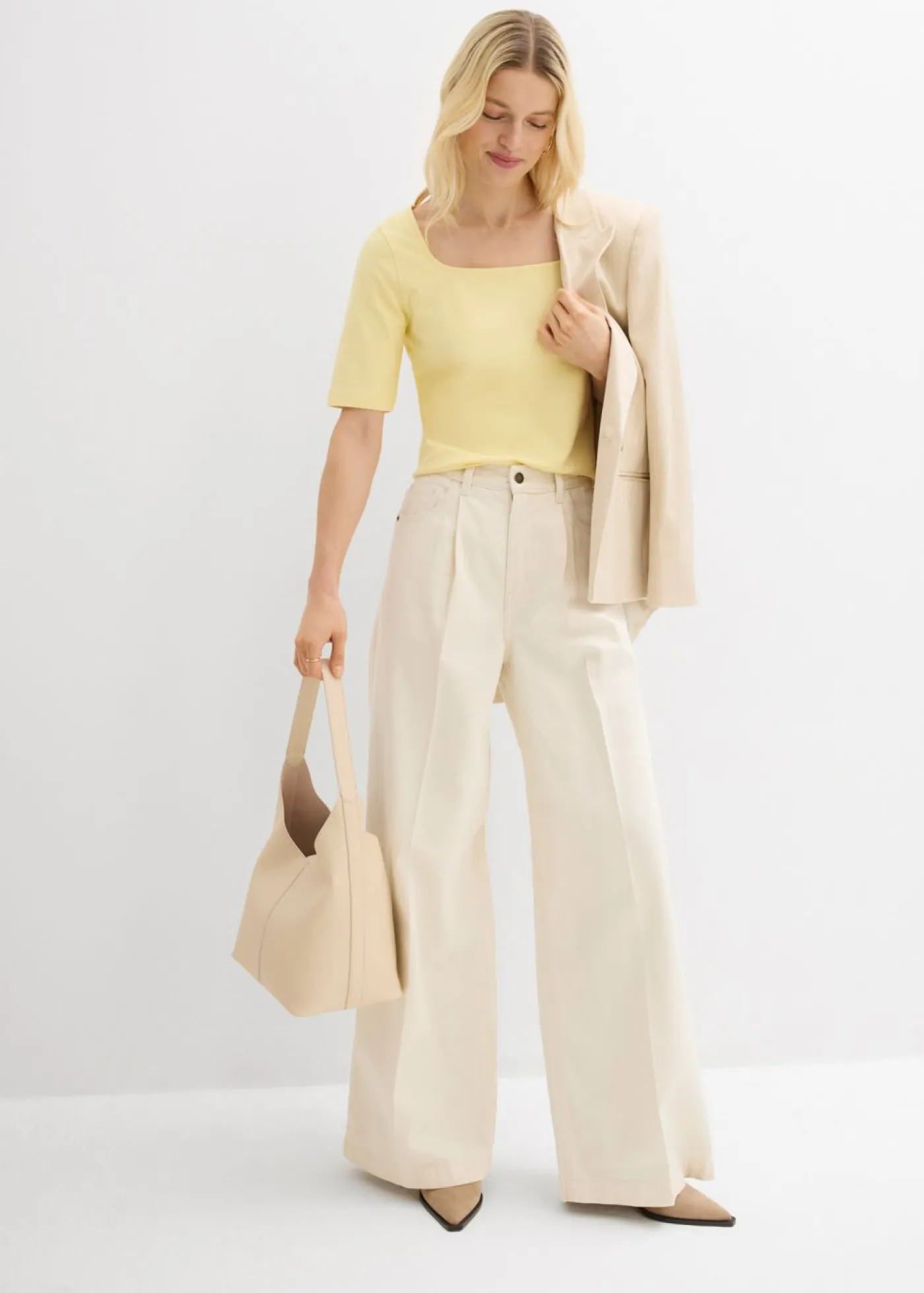 bonprix bonprix Camiseta de algodón orgánico pesado Amarillo claro Outlet