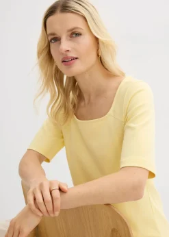 bonprix bonprix Camiseta de algodón orgánico pesado Amarillo claro Outlet