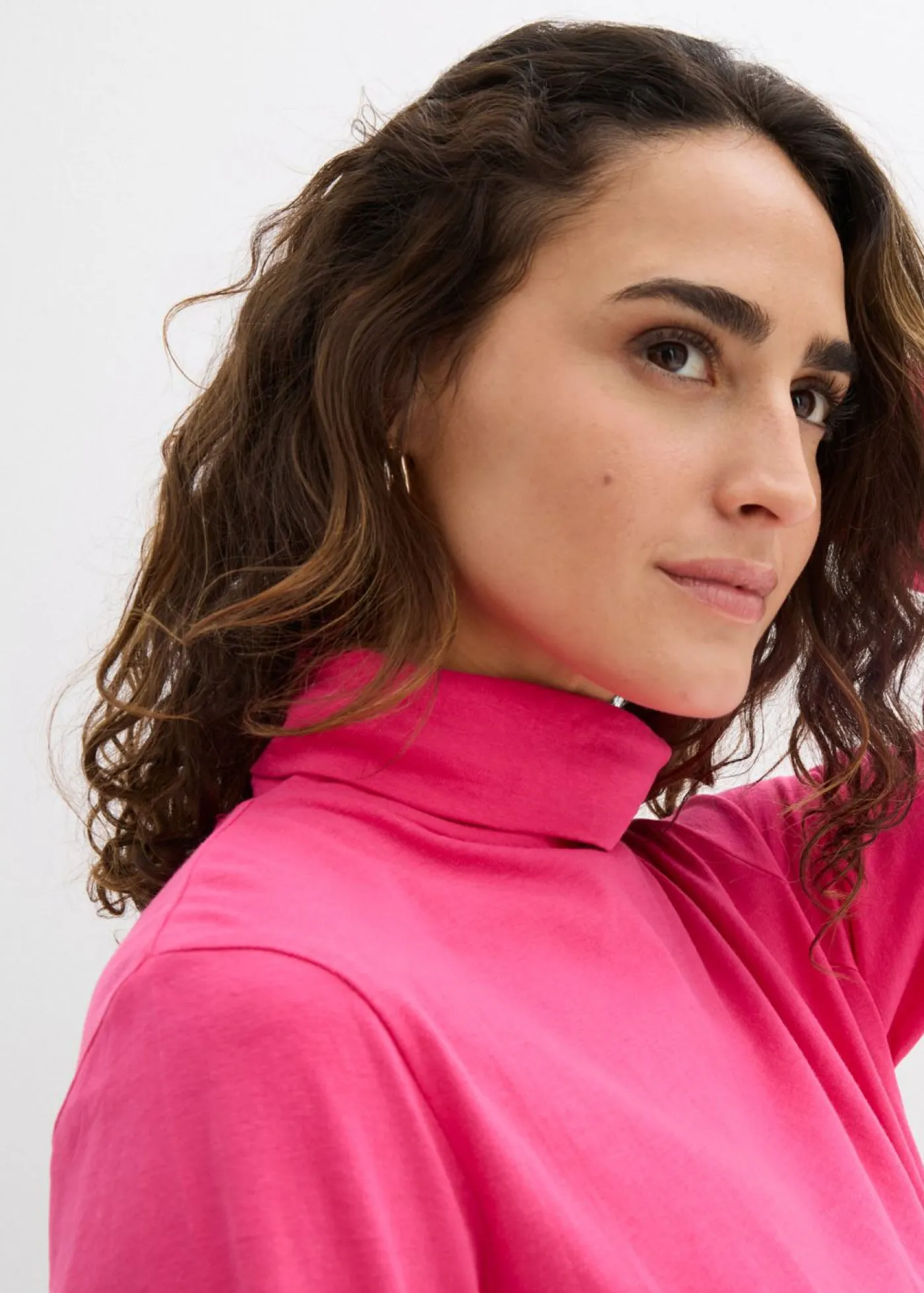 bonprix bonprix Camiseta de algodón orgánico puro con cuello alto Pink lady Sale