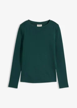 bonprix bonprix Camiseta de algodón orgánico puro con manga larga Verde intenso Best