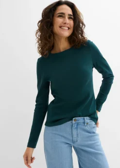 bonprix bonprix Camiseta de algodón orgánico puro con manga larga Verde intenso Best