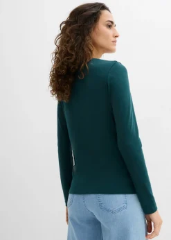 bonprix bonprix Camiseta de algodón orgánico puro con manga larga Verde intenso Best