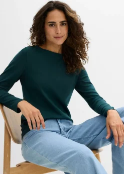 bonprix bonprix Camiseta de algodón orgánico puro con manga larga Verde intenso Best