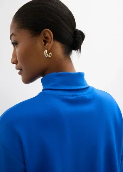 bonprix bonprix Camiseta de algodón orgánico puro con cuello alto Azul ártico Hot