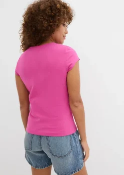 bonprix bonprix Camiseta de algodón orgánico puro fucsia Online
