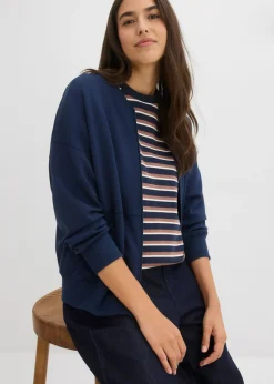bonprix bonprix Camiseta de algodón orgánico puro azul marino-marrón castaño-blanco perla