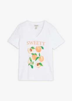 bonprix bonprix Camiseta de algodón orgánico puro blanco-canela-marrón claro-óxido-verde oscuro-vainilla-verde pera-nectarina Outlet