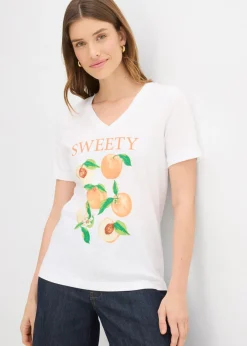 bonprix bonprix Camiseta de algodón orgánico puro blanco-canela-marrón claro-óxido-verde oscuro-vainilla-verde pera-nectarina Outlet