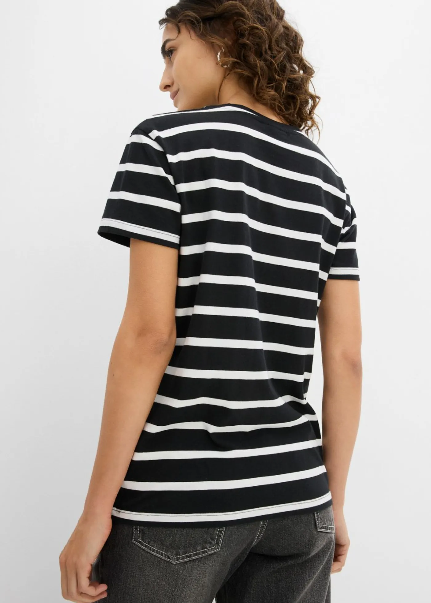 bonprix bonprix Camiseta de algodón orgánico puro (2 unidades) negro-blanco lana con rayas Discount