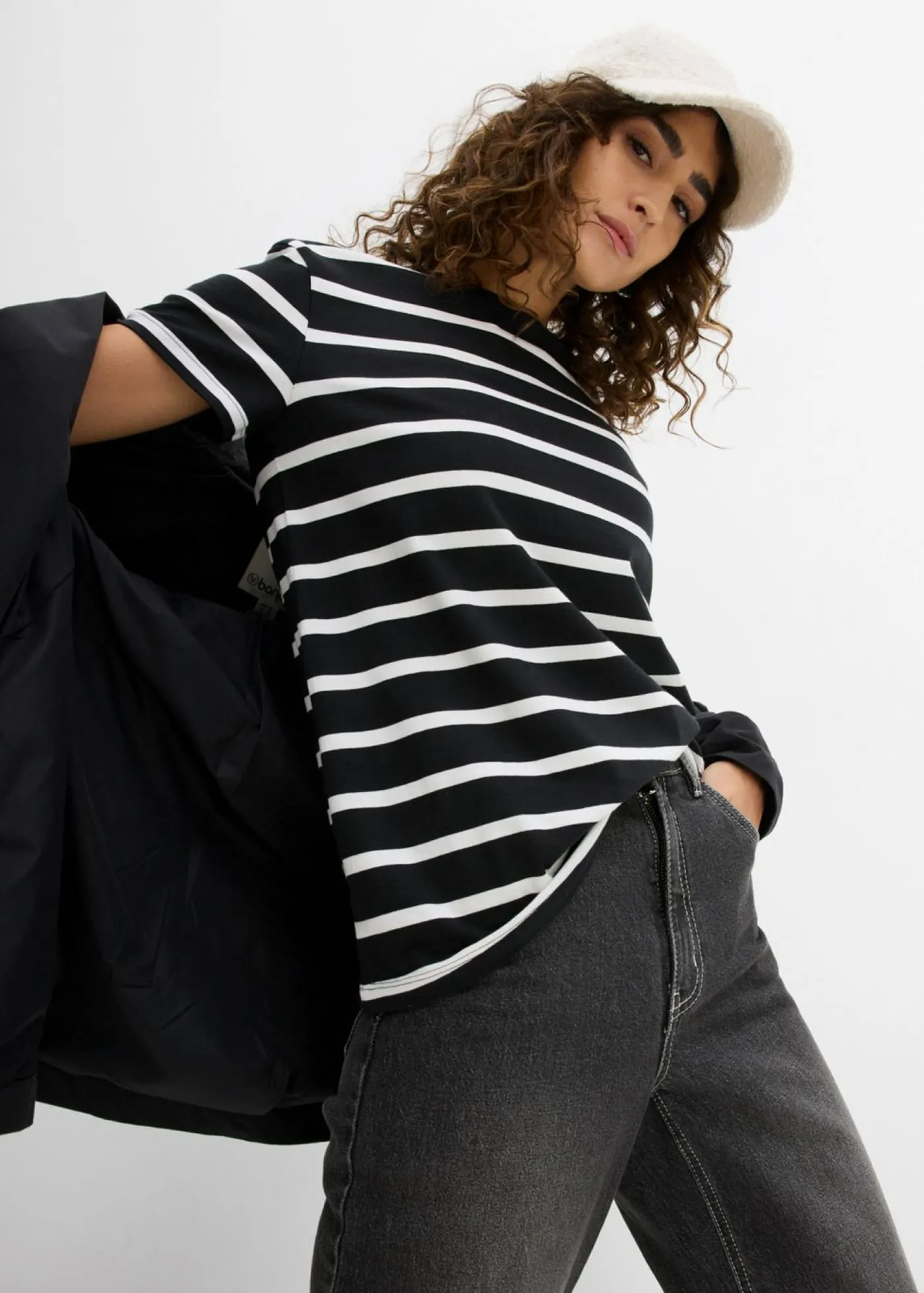 bonprix bonprix Camiseta de algodón orgánico puro (2 unidades) negro-blanco lana con rayas Discount