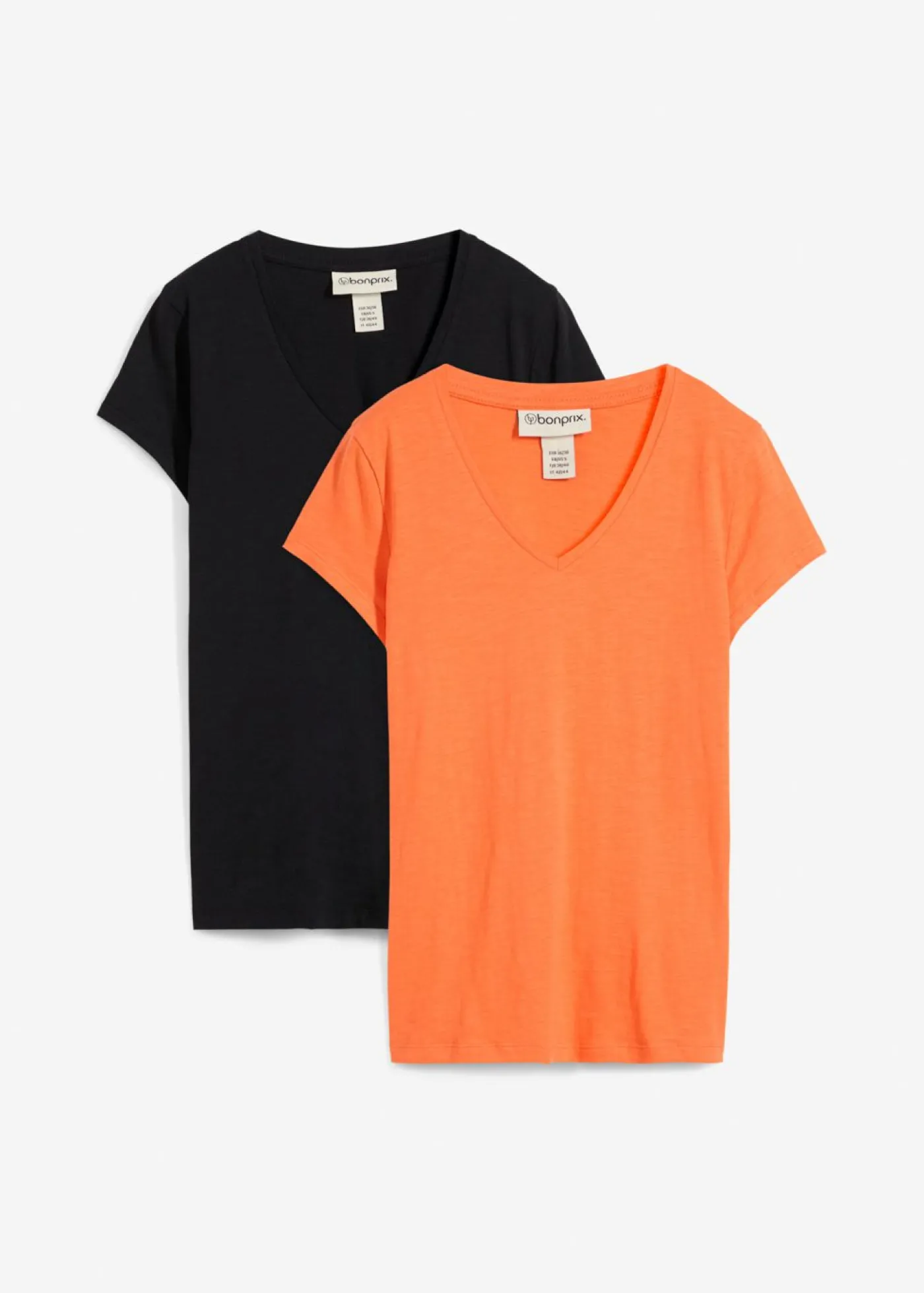 bonprix bonprix Camiseta de algodón orgánico puro (2 unidades) negro-mango Clearance