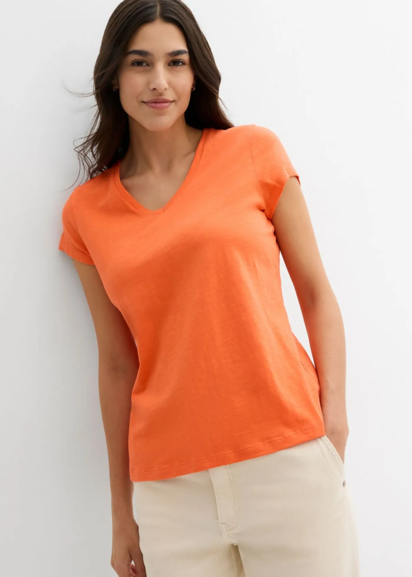 bonprix bonprix Camiseta de algodón orgánico puro (2 unidades) negro-mango Clearance