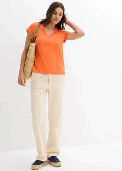 bonprix bonprix Camiseta de algodón orgánico puro (2 unidades) negro-mango Clearance