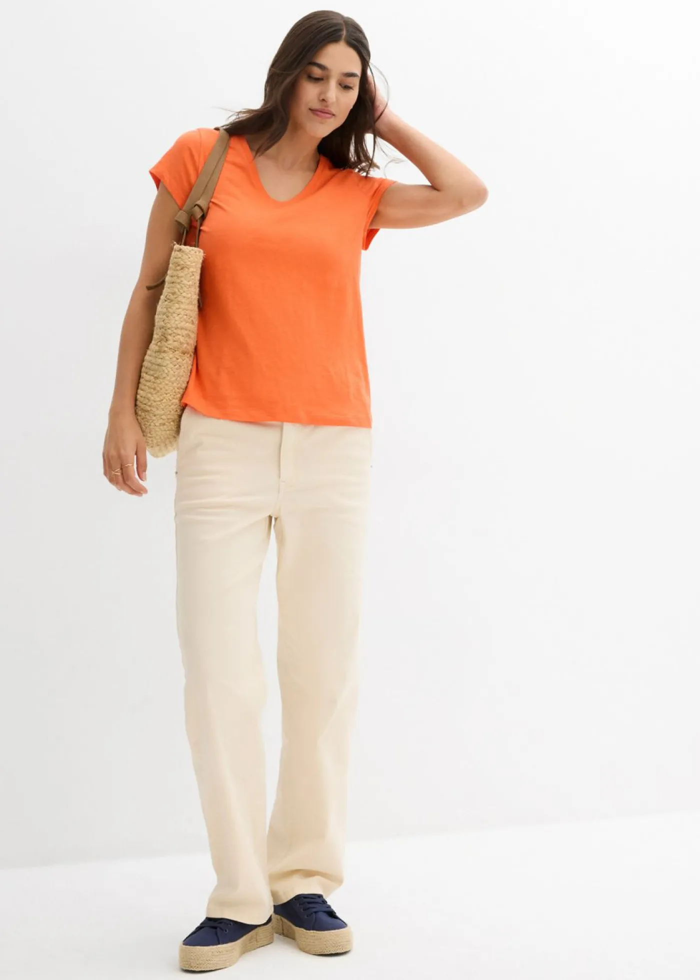 bonprix bonprix Camiseta de algodón orgánico puro (2 unidades) negro-mango Clearance