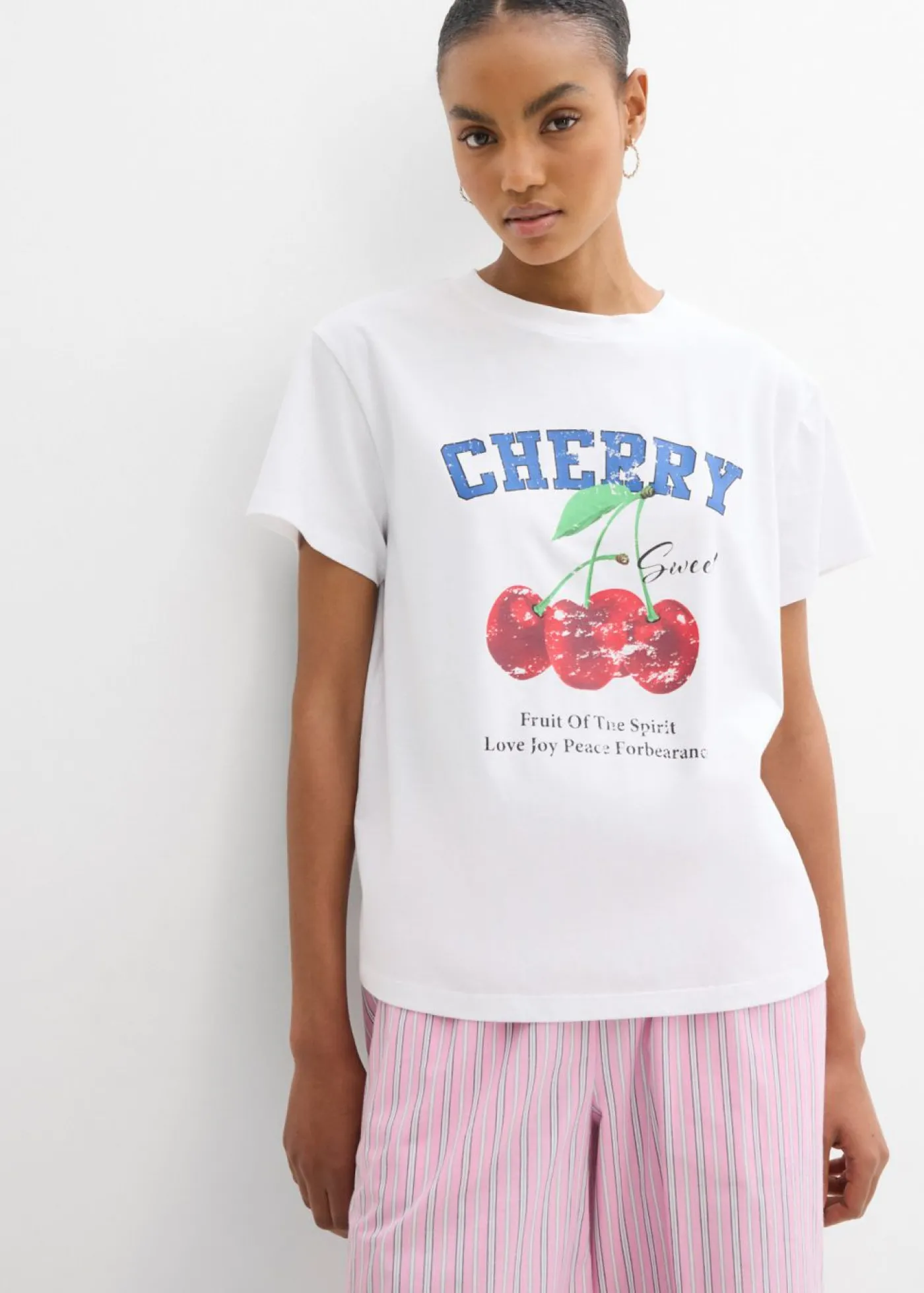 bonprix bonprix Camiseta de algodón orgánico puro, estampado Blanco estampado