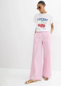 bonprix bonprix Camiseta de algodón orgánico puro, estampado Blanco estampado