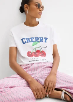 bonprix bonprix Camiseta de algodón orgánico puro, estampado Blanco estampado