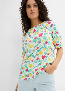 bonprix bonprix Camiseta de algodón orgánico blanco con flores Discount