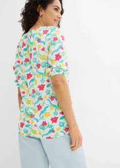 bonprix bonprix Camiseta de algodón orgánico blanco con flores Discount