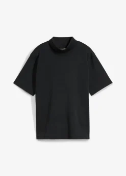 bonprix bonprix Camiseta de algodón orgánico puro con cuello alto Negro Best