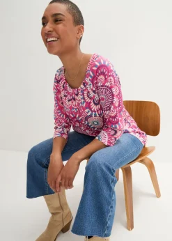 bonprix bonprix Camiseta de algodón orgánico puro Pink lady de flores Online