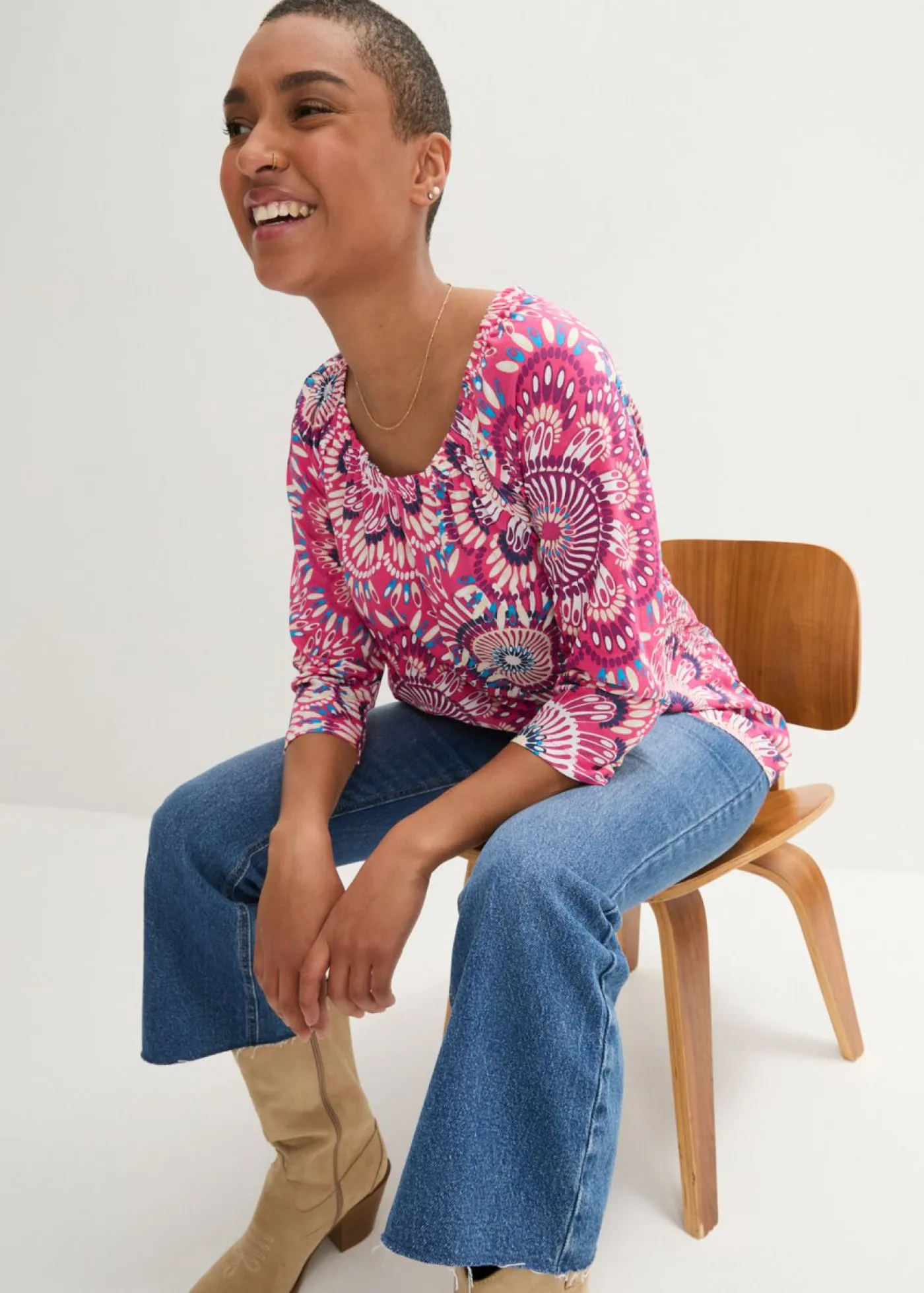bonprix bonprix Camiseta de algodón orgánico puro Pink lady de flores Online