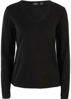 bonprix bonprix Camiseta de algodón orgánico puro con manga larga Negro Best