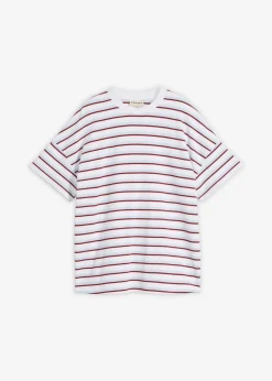 bonprix bonprix Camiseta de algodón orgánico puro blanco-azul pálido-rojo rubí