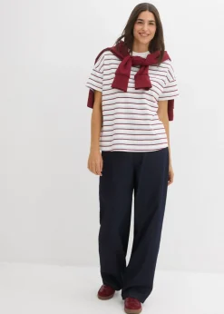 bonprix bonprix Camiseta de algodón orgánico puro blanco-azul pálido-rojo rubí
