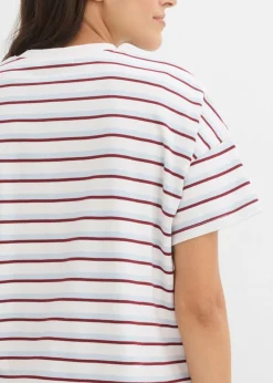 bonprix bonprix Camiseta de algodón orgánico puro blanco-azul pálido-rojo rubí