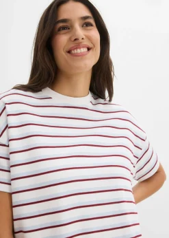 bonprix bonprix Camiseta de algodón orgánico puro blanco-azul pálido-rojo rubí