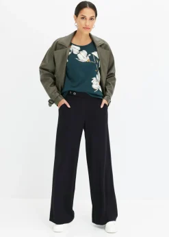 bonprix bonprix Camiseta de algodón orgánico con estampado de flores Verde intenso