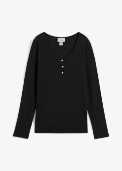 bonprix bonprix Camiseta de algodón orgánico puro con manga larga Negro Best