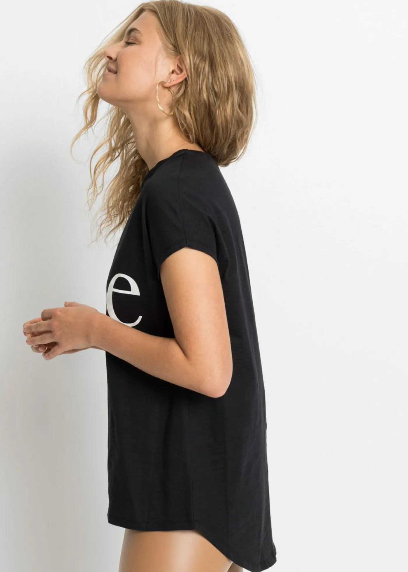 bonprix bonprix Camiseta de algodón orgánico puro Negro-blanco estampado Clearance