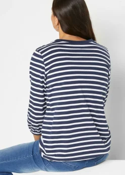 bonprix bonprix Camiseta de algodón orgánico Azul oscuro-blanco de rayas Online