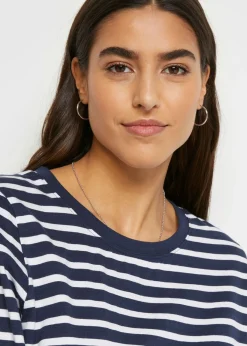 bonprix bonprix Camiseta de algodón orgánico Azul oscuro-blanco de rayas Online
