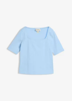 bonprix bonprix Camiseta de algodón orgánico pesado Azul claro Discount